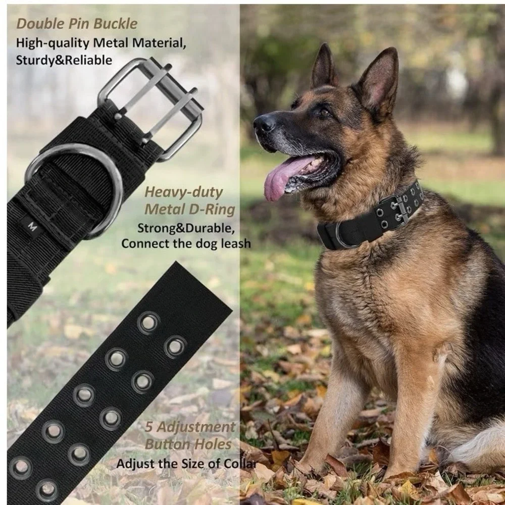 Tactical Dog Collar with Handles, Heavy Duty Metal Buckle Training Collar Size M
